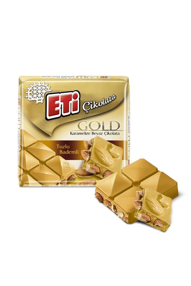 Çikolata Tuzlu Bademli Karamelize Beyaz Kare Çikolata 60 g x 10 Adet - 3
