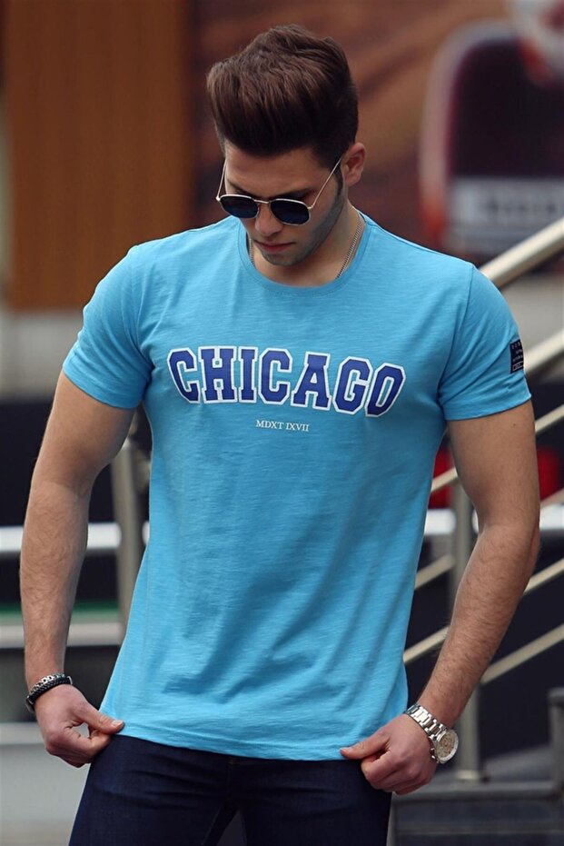 Men's Printed Turquoise T-Shirt 4485