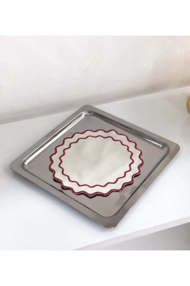 Stainless Steel Square Silver Serving Tray Decorative, Tea, Coffee Presentation Tray 21X21