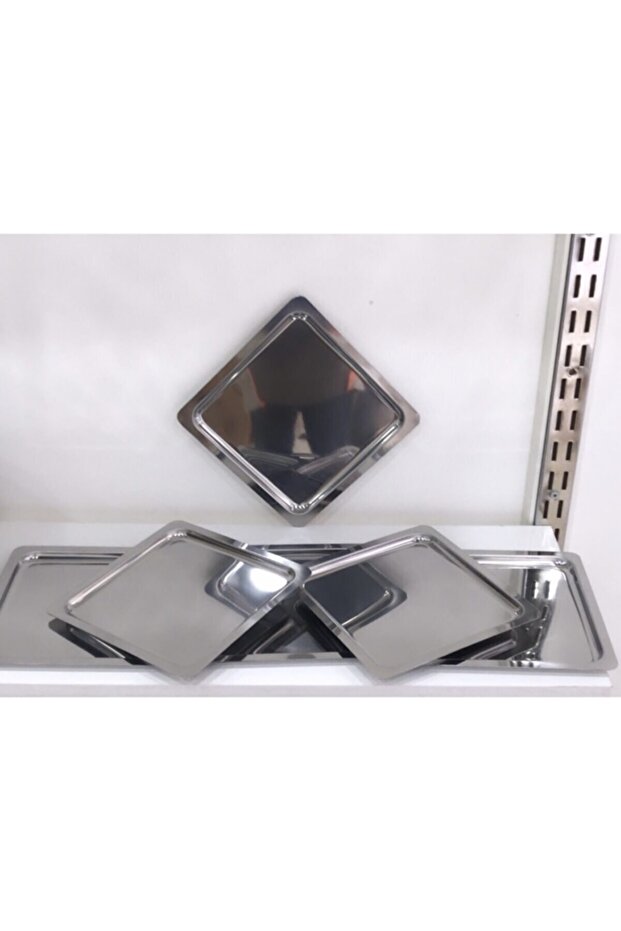 6 Pieces Stainless Steel Square Silver Serving Tray Decorative, Tea, Coffee Presentation Tray