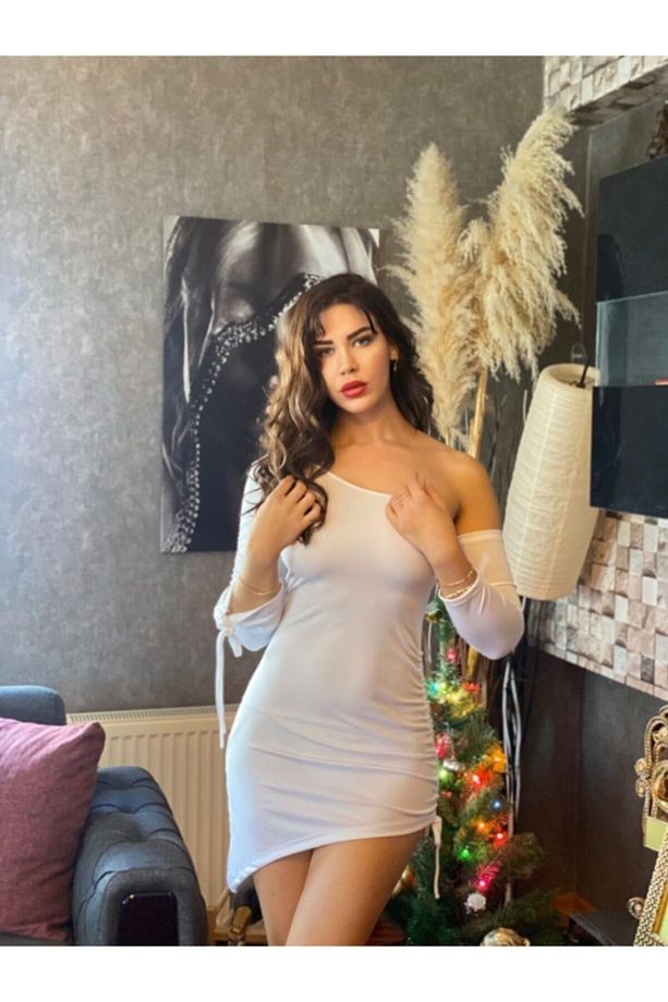 Kadın Tek Kol Yandan Büzgülü Mini Elbise - 1
