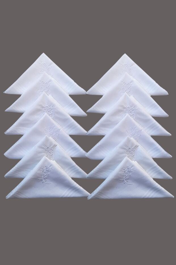 Çiçek Işlemeli Mendili 12 Adet 28x28 Cm % 100 Pamuk - 1