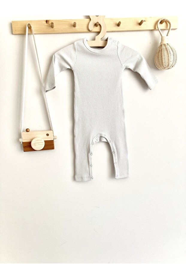 Gray Blue Corded Organic Modal Long Jumpsuit