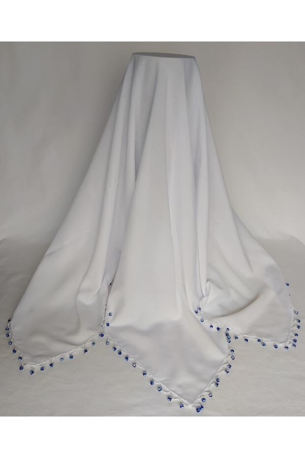 Nazar Boncuğu Crochet White Cheesecloth Scarf Writing Headscarf Prayer Cloth