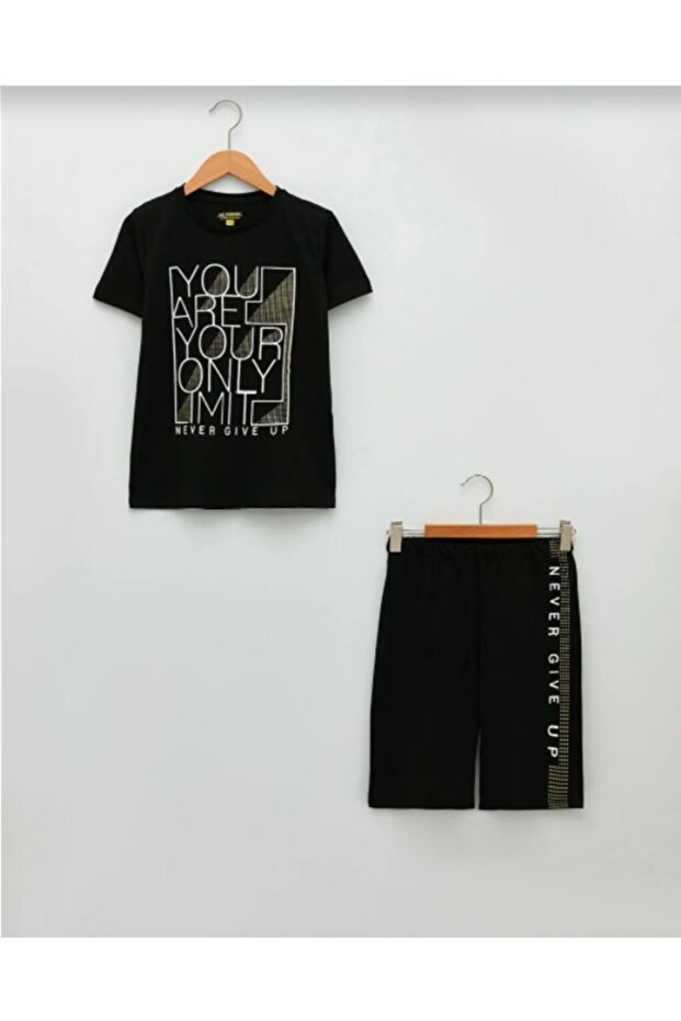 Crew Neck Printed Short Sleeve Boys' Pajama Set with Shorts