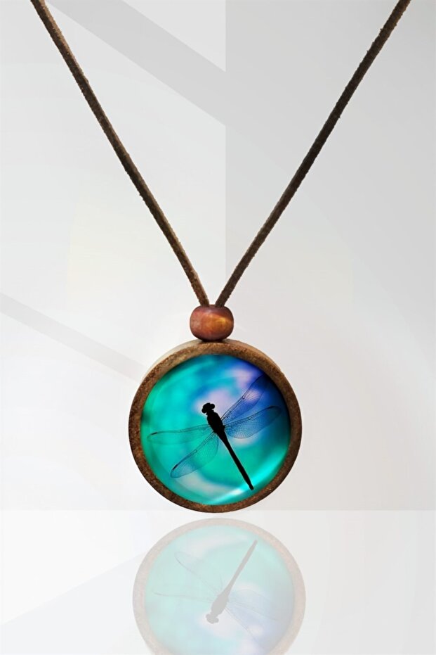 Blue Dragonfly Wooden Necklace