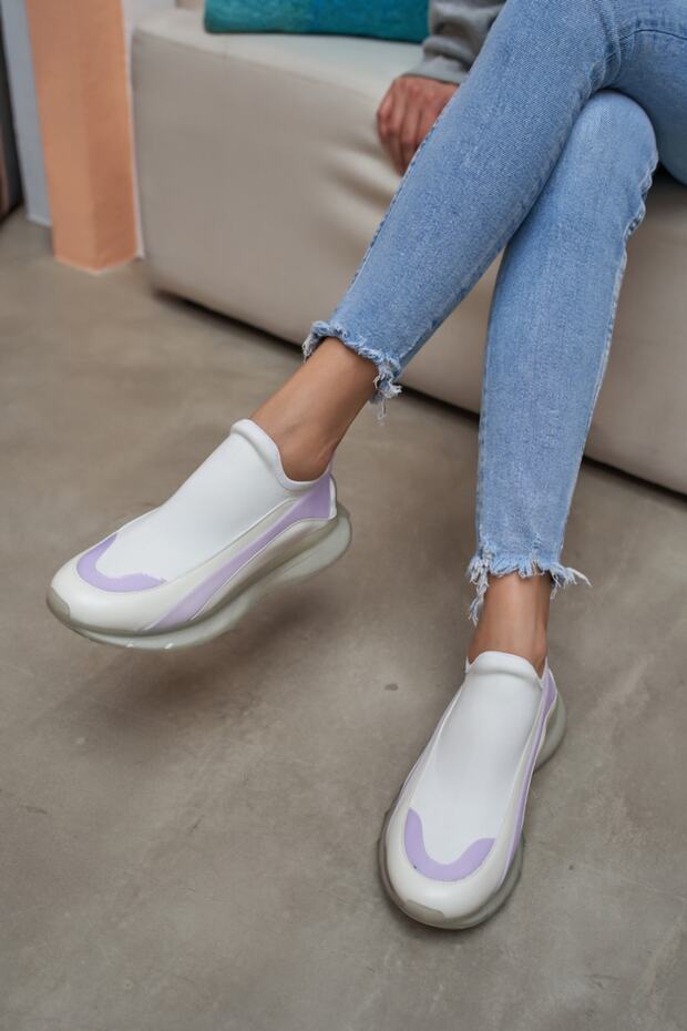 Calole Kadın Beyaz Airtaban Detay Trıko Sneakers Ayakkabı - 4