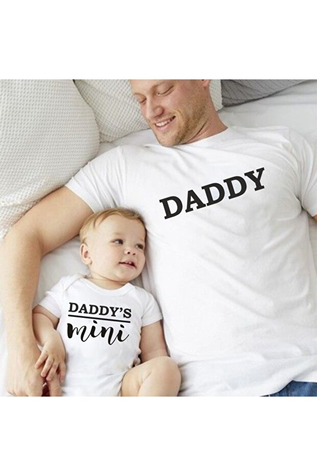 Daddy Daddys Mini White T-Shirt Bodysuit (It is a single product, add 2 pieces to the cart to make a combination)