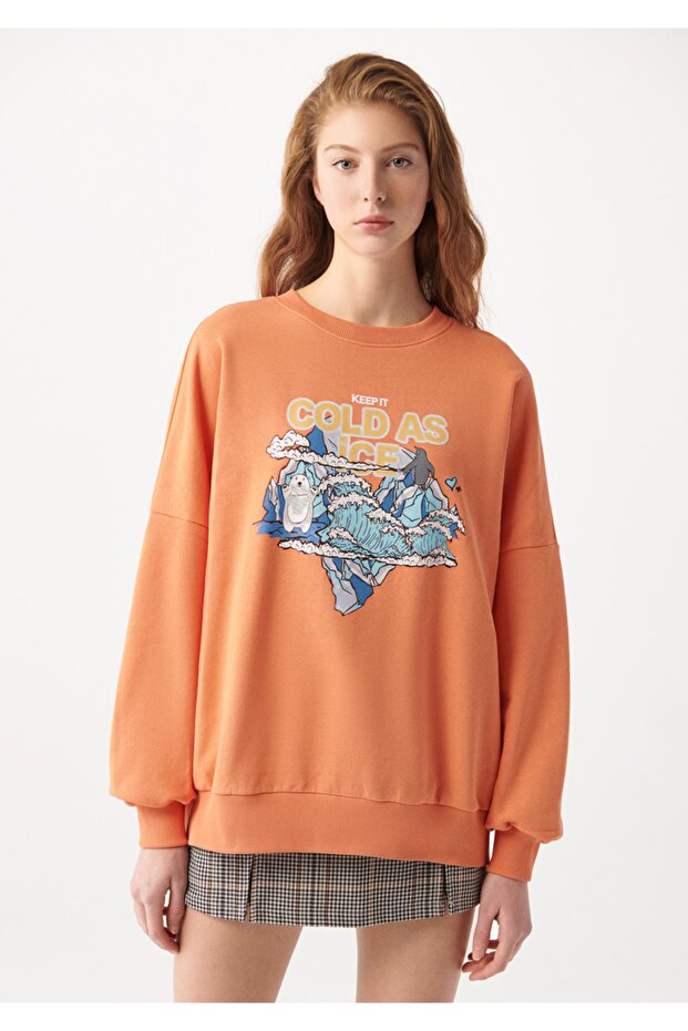 Cold As Ice Printed Orange Sweatshirt 1610124-71417 - 3