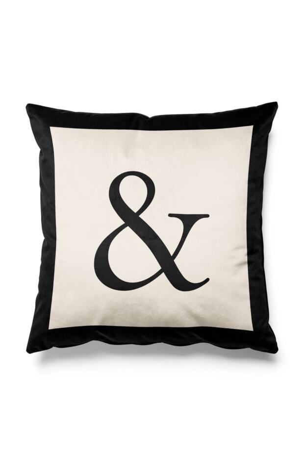 & Figured Black and Beige Colored Double Sided Printed Throw Pillow Cover
