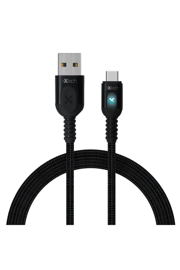 Type-c Girişli Işıklı Gösterge Usb Hızlı Şarj Ve Data Örgü Kablo 1mt Siyah - 1