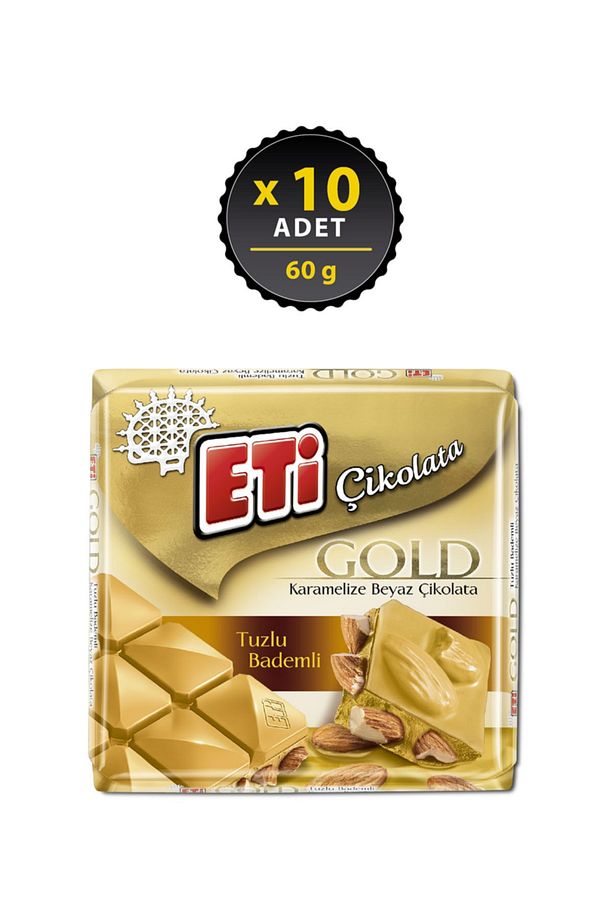 Çikolata Tuzlu Bademli Karamelize Beyaz Kare Çikolata 60 g x 10 Adet - 1