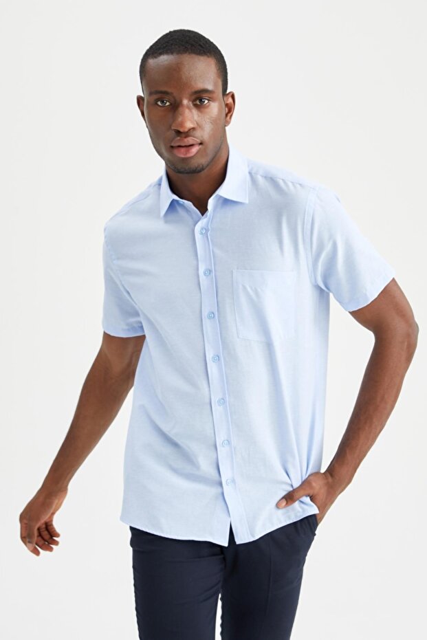 Regular Fit Polo Neck Short Sleeve Cotton Shirt