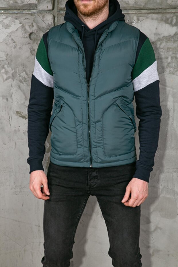 4506 Erkek Basic Şişme Fermuarlı Yelek - 1