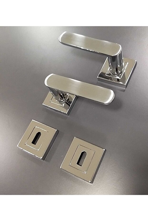 Sofuoğlu Lüx Barbaros Square Rosette Chrome Shiny (ROOM - LIVING ROOM - KITCHEN) Door Handle Aluminum / Steel