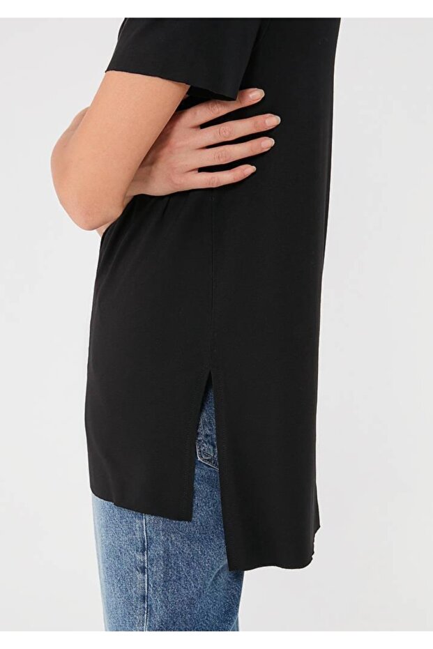 Kadın V Yaka Siyah Basic Tişört 166775-900 - 5