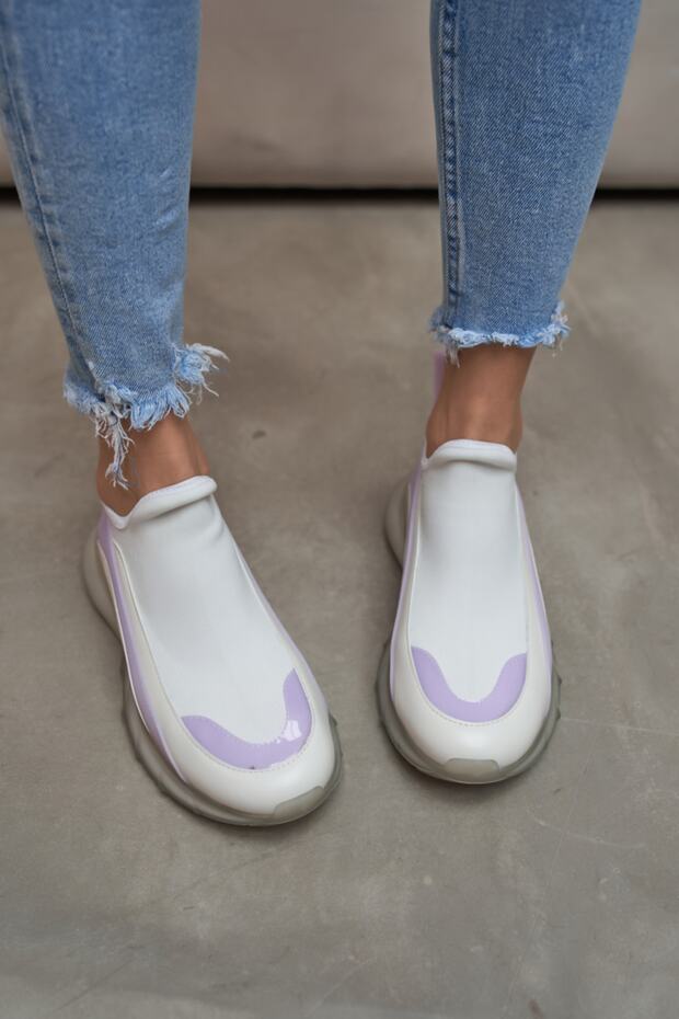 Calole Kadın Beyaz Airtaban Detay Trıko Sneakers Ayakkabı - 2