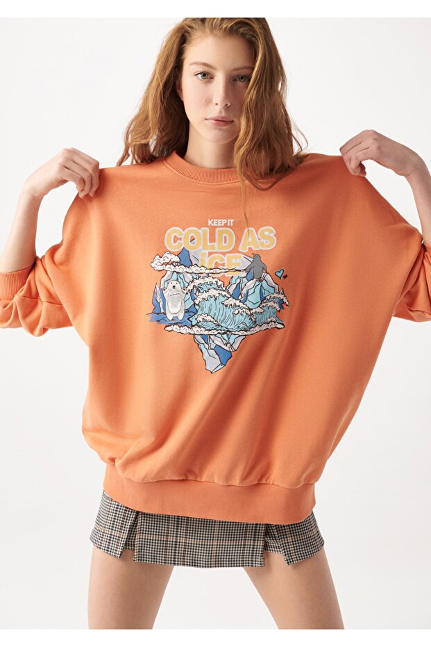 Cold As Ice Printed Orange Sweatshirt 1610124-71417 - 1