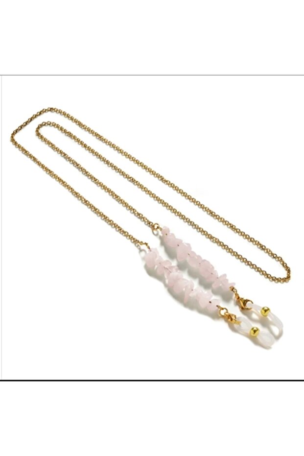 Yellow Chain Broken Natural Stone Pink Quartz Glasses Chain