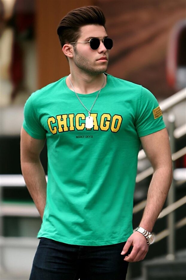 Men's Printed Green T-Shirt 4485