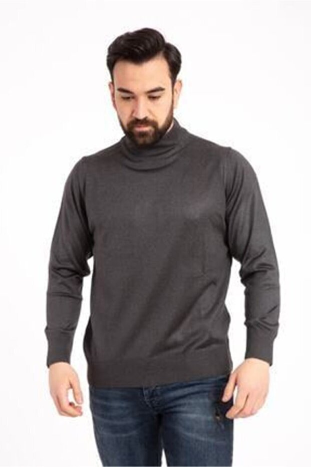 Men's Smoked Fine Wool Knitwear Dad Half Turtleneck Sweater