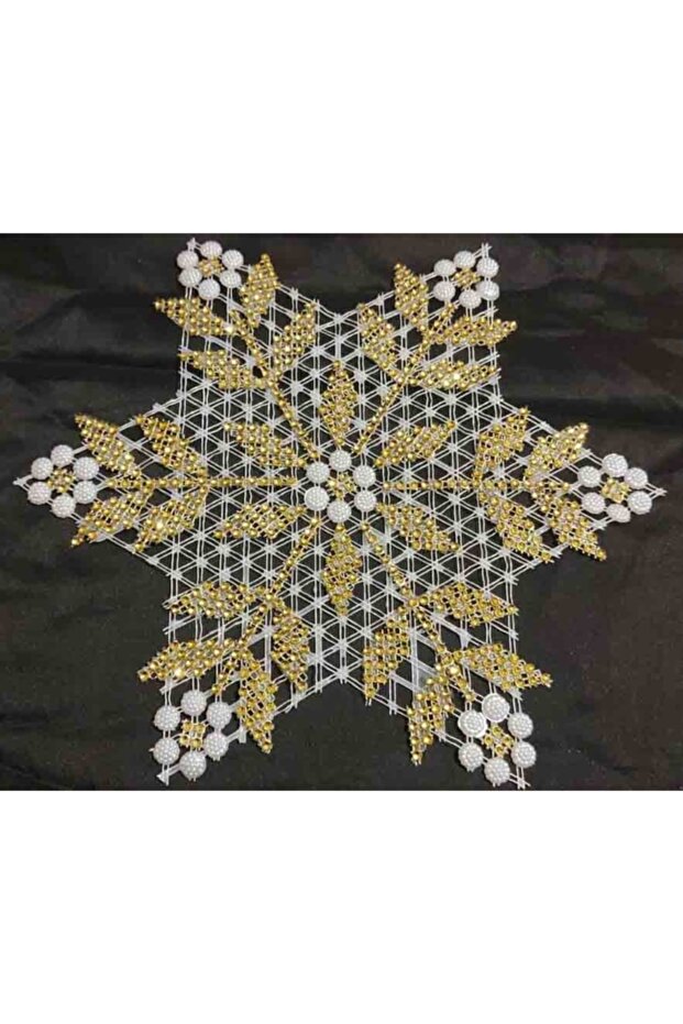 Star Patterned Lacework Beaded Pulley Napkin - 3 Pieces Tsrm5-3