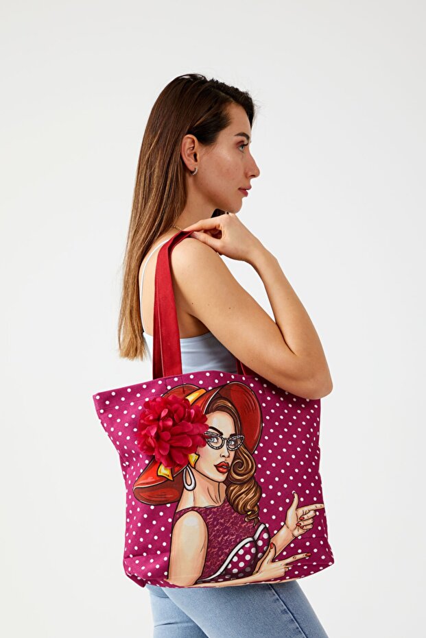 Popart Pattern Cloth Fuchsia Polka Dot Beach Shopping Bag