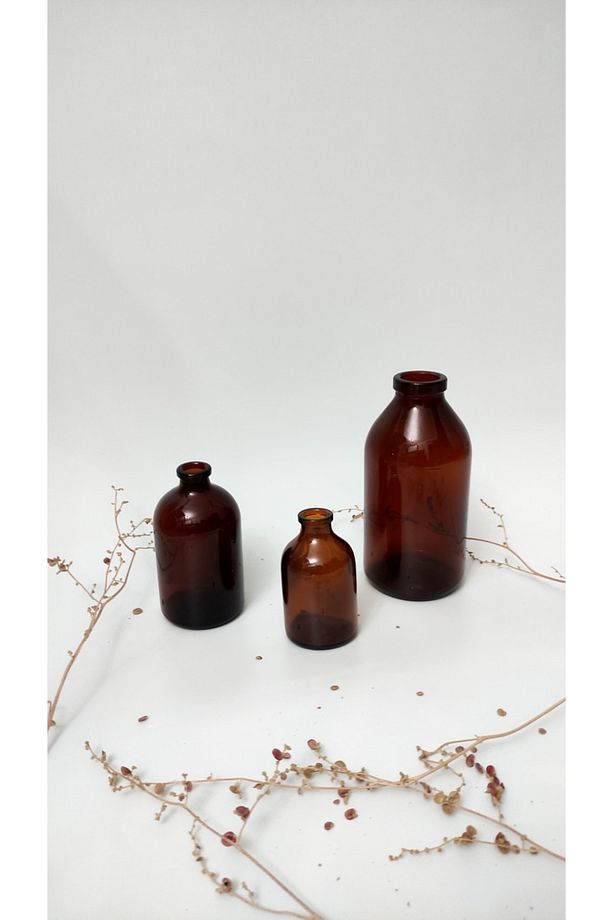 Amber Kahverengi Cam Şişe Vazo Seti 3'lü 50ml 100ml 250 Ml - 2