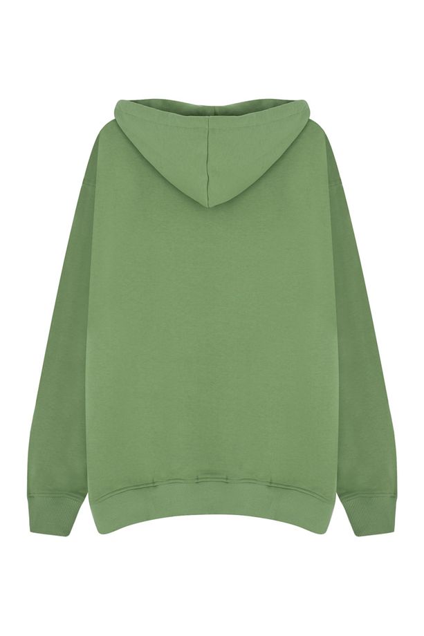 Oversize Green Basic Zip Up Unisex Hoodie - 2