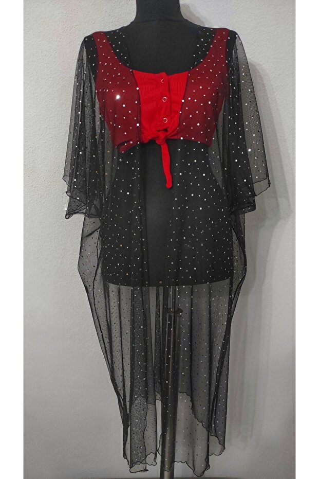 Siyah Pullu Tül Pareo - 1