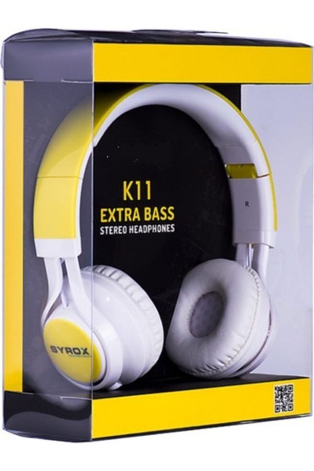 K11 Mikrofonlu Stereo Kablolu Kulak Üstü Kulaküstü Kulaklık Sarı Renk Genç Çocuk Unisex - 1