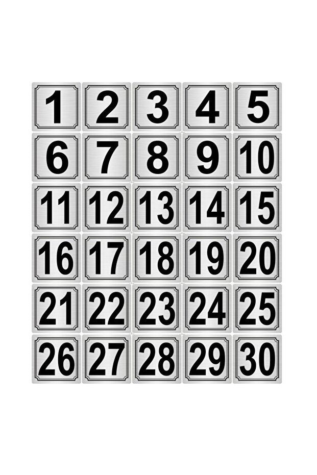 Metal Door, Table, Cabinet Number 3.5cmx3.5cm 30 Pieces (1..30) Silver Color Metal