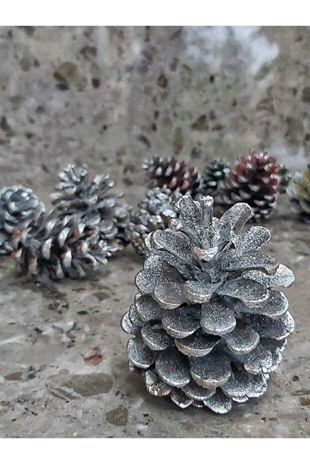 Cone Ornament Decorative Silver Glitter 6 Pieces (Christmas New Year Christmas Concept)