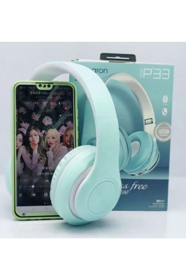 Mavi Mikrofonlu Stereo Macaron 5.0 Bluetooth Kulaklık Kablosuz - 2