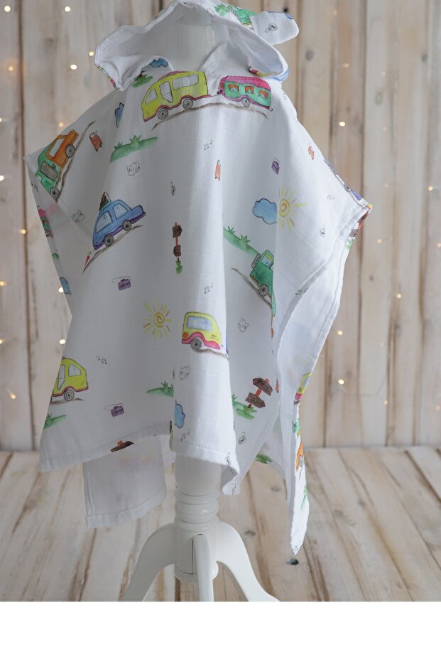 White Caravan Muslin Poncho 60Cmx68Cm