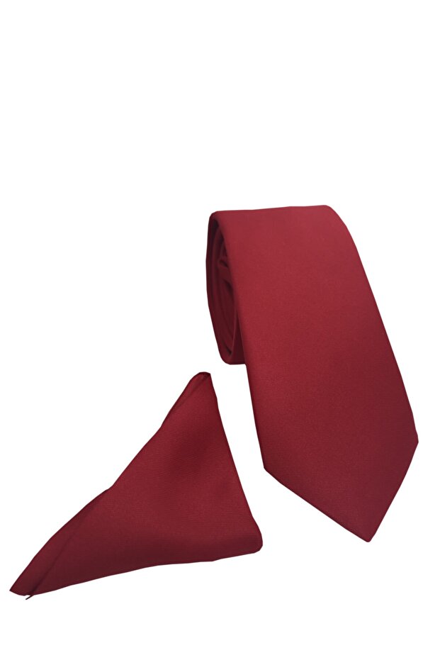 Red / Matte Dupont Woven Slim Tie with Handkerchief