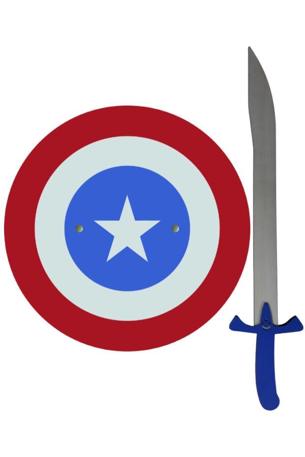 Wooden Toy Set of 2 Captain America Shield and Blue Sword