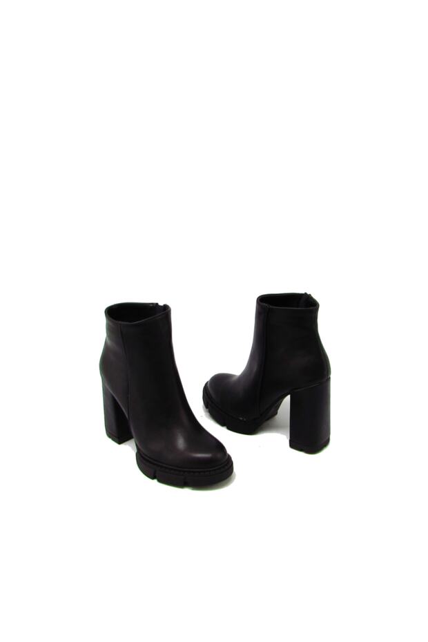 Siyah Kadın Uzun Kalın Topuklu Bot - 5
