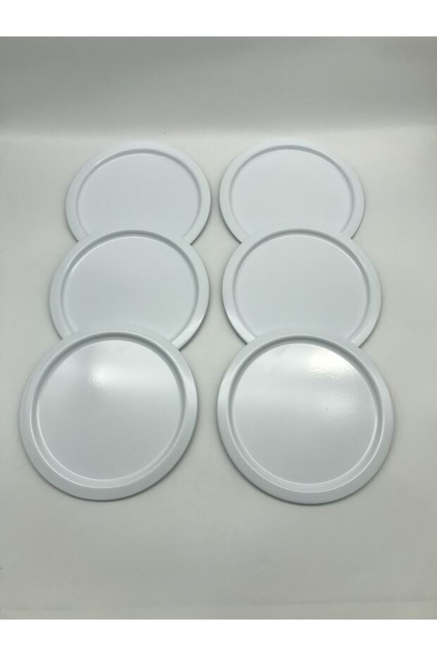 6-Piece Metal Round Tea, Coffee, Cake Serving Tray Decorative Presentation Tray White 24 Cm