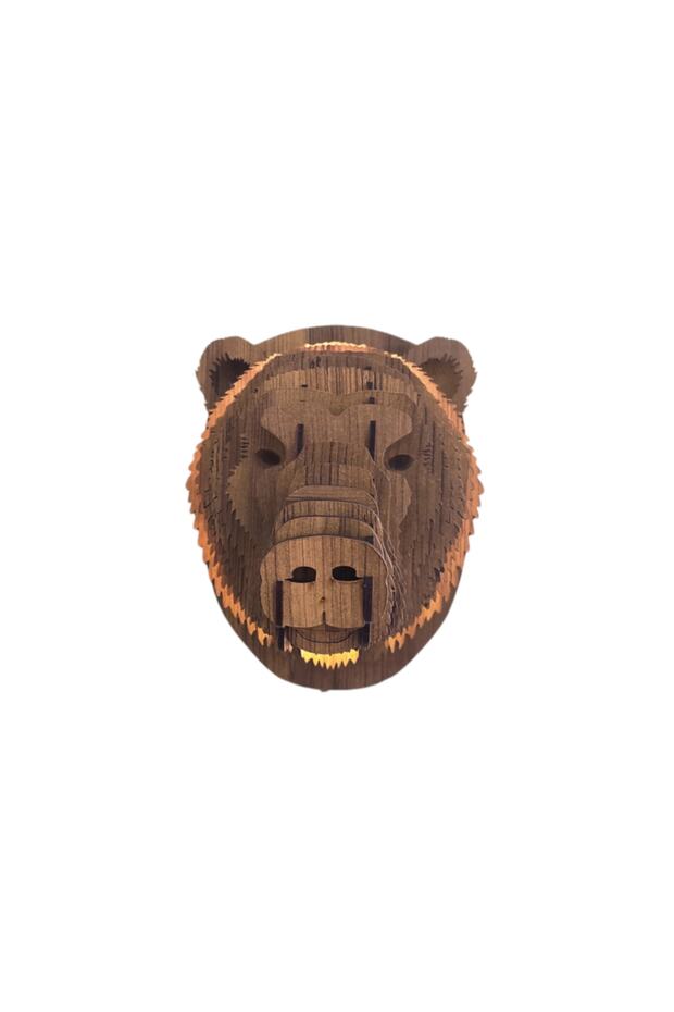 Natural Wood MDF Laser Cut Rustic Living Room Sconce Wall Decoration with Brown Bear Head Design (bulb Included)