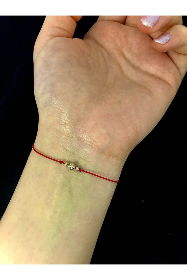 14 Ayar Altın Üç Dorika Toplu Tek İpli Bileklik - 2
