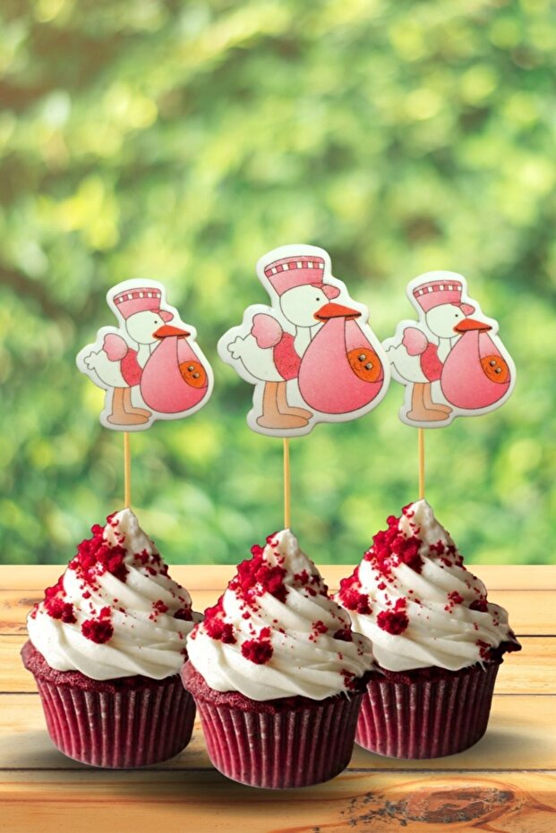 Pink Stork with Hat Welcome Baby Themed Toothpick Ornament 10 Pieces