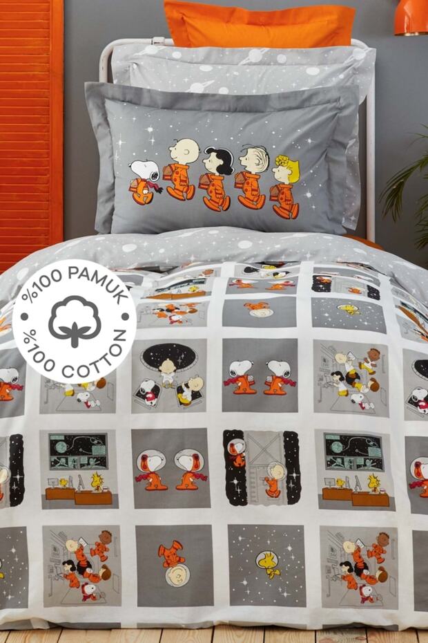 By Karaca Home Snoopy Space Tek Kişilik %100 Pamuk Nevresim Takımı - 1