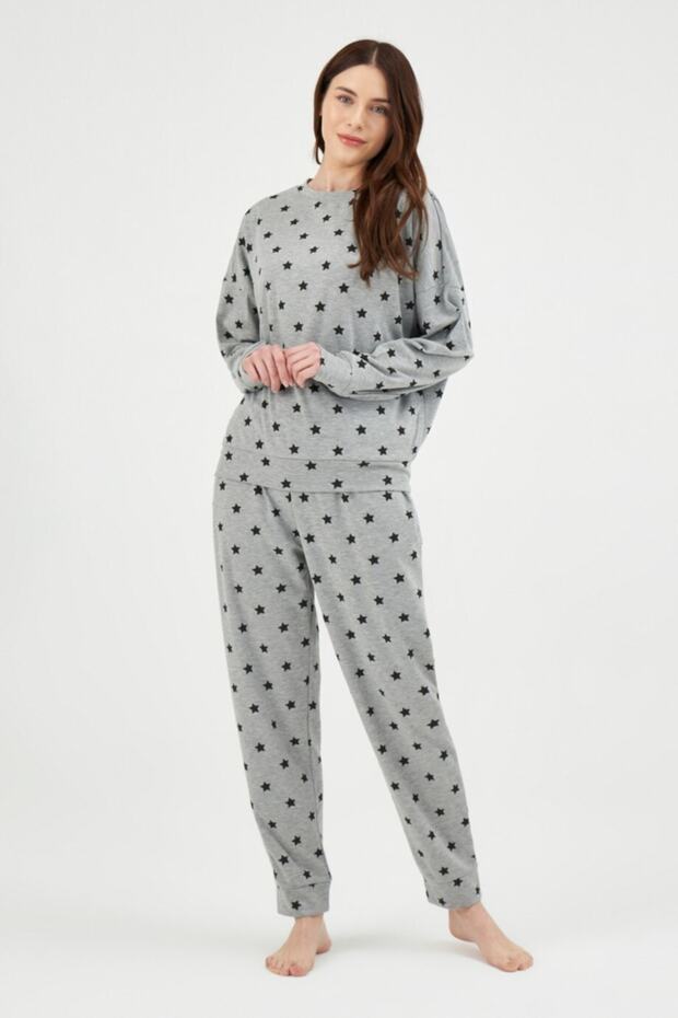 Interlock O Neck Star Patterned Long Sleeve Pajama Set