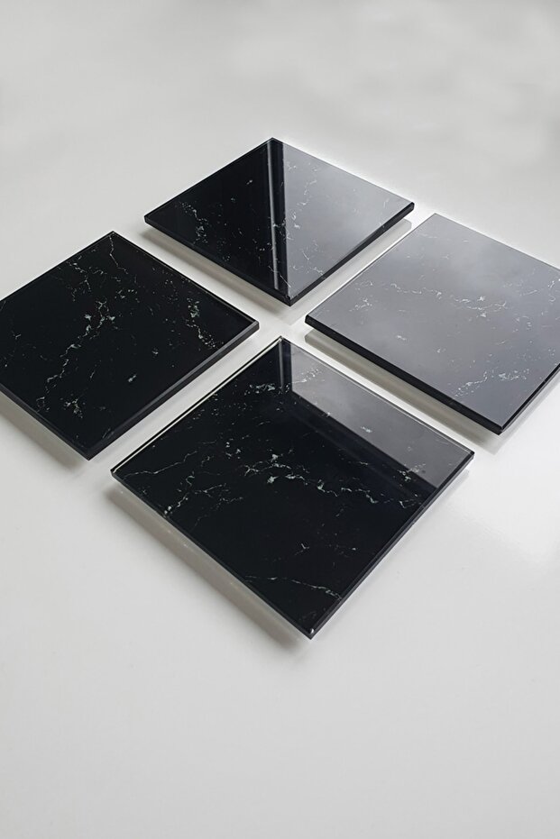 Glass Coaster| Set of 4 Black Marble Look| 10cm X 10cm