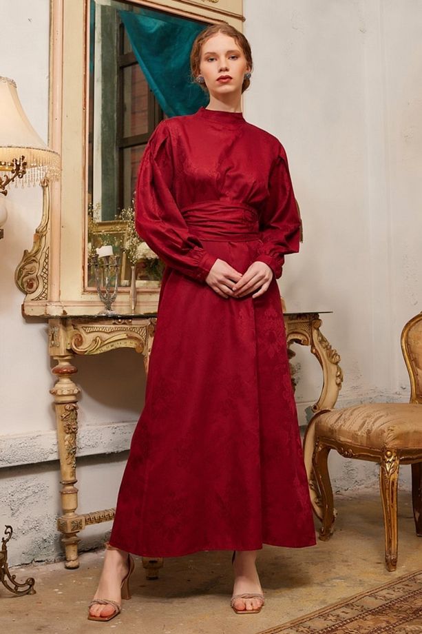 Bordo Jakarlı Abiye - 2