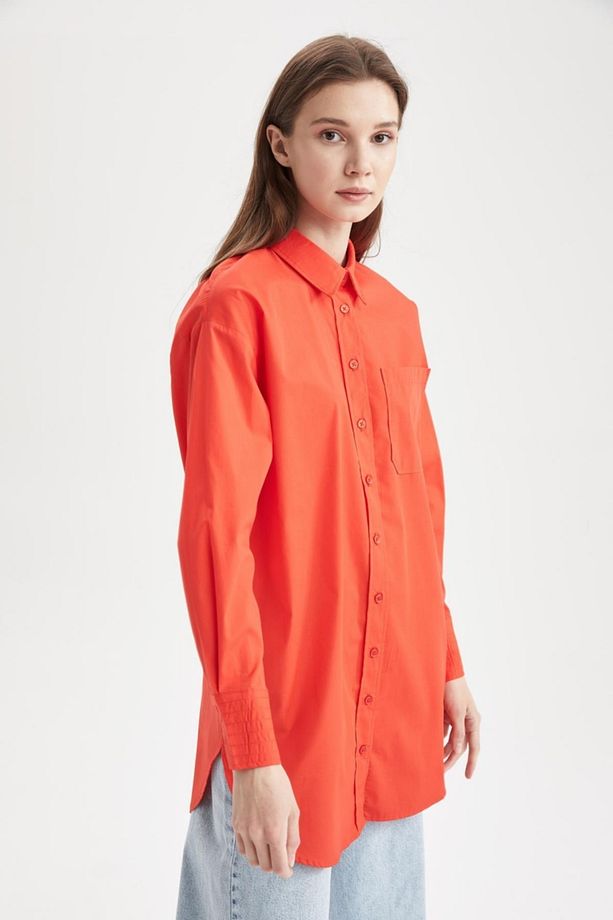Relax Fit Tek Cepli Yırtmaçlı Poplin Gömlek Tunik - 1