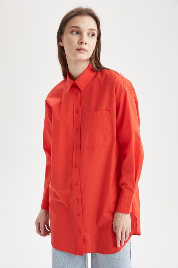 Relax Fit Tek Cepli Yırtmaçlı Poplin Gömlek Tunik - 3