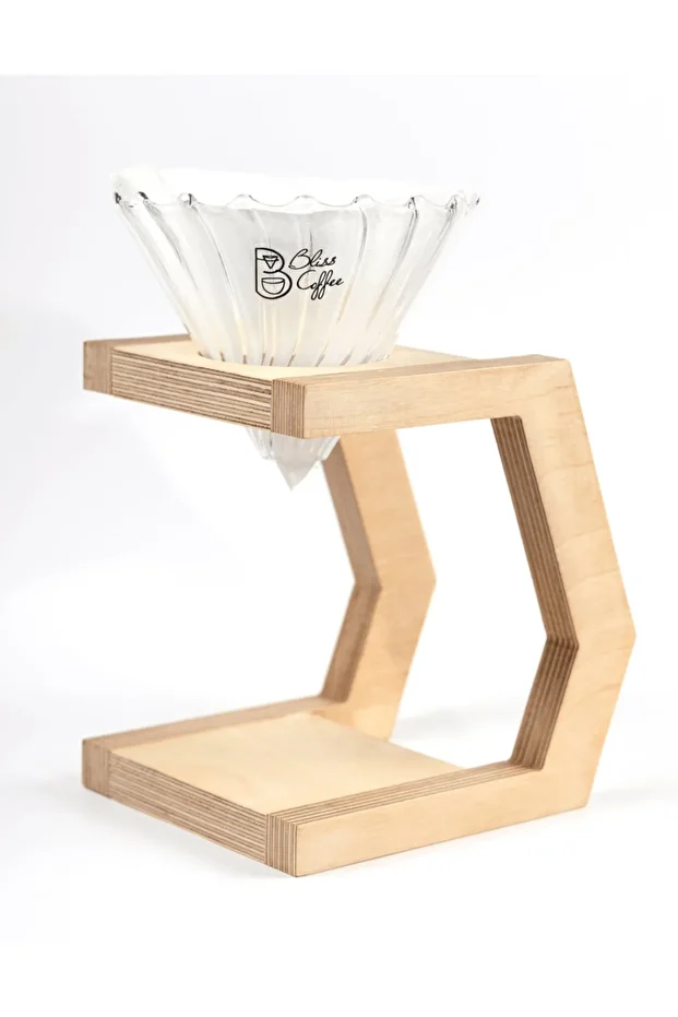 V60 Filtre Kahve Demleme Set Cam Dripper / Pour Over Ahşap Stand Cam Seti V1 - 3