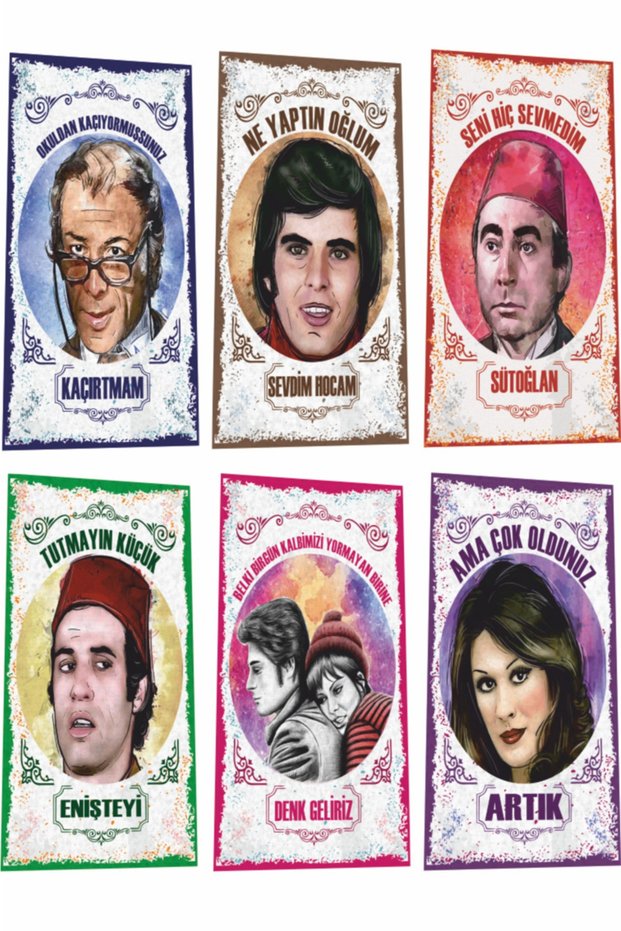 Yeşilçam Turkish Cinema Portraits and Replicas Series 2 6 Pieces Retro Wooden